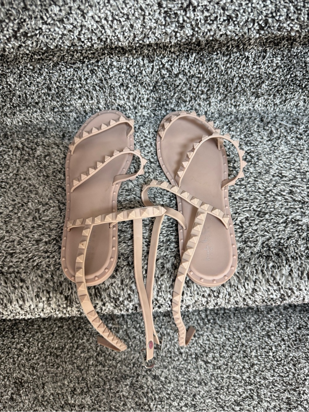 Nicole Miller Blush Studded Strappy Sandals